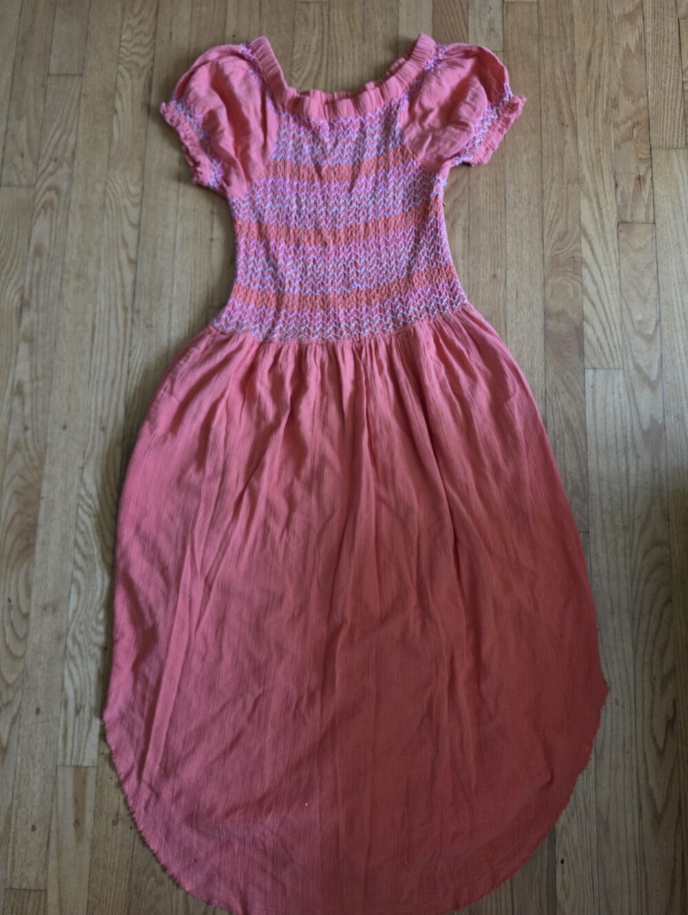 Free People Catch Me Midi Dress Off Shoulder Smocked Coral Orange Sz L - Picture 2 of 6